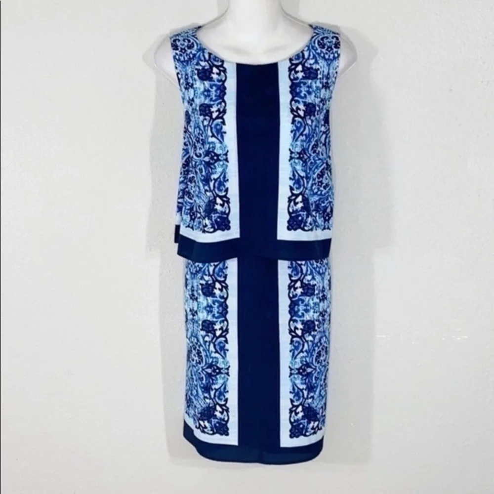 Michael Kors blue printed framed popover dress C.C18